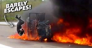 HUGE Wreck Ends in FIRE - Driver BARELY Escapes!