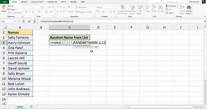 Pick a Name at Random from a List - Excel Formula