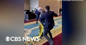 Fistfight erupts when Russian diplomat rips down Ukrainian flag at conference