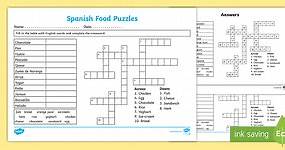 Spanish Food Fill In and Crossword Worksheet