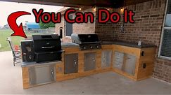 Easy Outdoor Kitchen DIY with Built in Weber Propane Grill, GMG Daniel Boone, and Concrete Counters