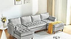 wirrytor Modular Sectional Sofa, Velvet U Shaped Couch, Modular Sectional with Reversible Ottomans for Living Room, Grey