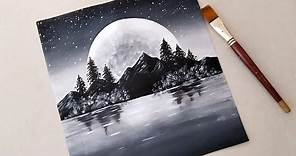 Black & White / Easy Landscape Painting for beginners / Acrylic Painting Technique