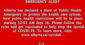 Alert Ready, Alberta Emergency Alert - COVID-19 State of Public Health Emergency (Province Wide)