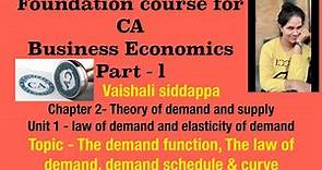 Charted Accountant-CA- Business Economics- chapter2- Unit1-Demand function, law of demand- video13