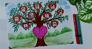 "Family Tree" chart for school project l How to draw and color beautiful Family Tree easily