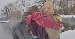 Body cam video: Vermont State Police Trooper dives into icy pond to save child