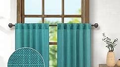Teal Country Kitchen Curtains for Small Windows 30 Inch Length 2 Tier Panels Back Tab Top Pocket Thick Sheer Short Linen Curtains for Bedroom Basement Playhouse School Dorm Office Dark Teal Green Blue
