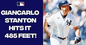 485 FEET!!!!!! Giancarlo Stanton hits a TOWERING home run OVER THE BATTING EYE at Yankee Stadium!