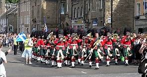 2022 Linlithgow Marches day afternoon parade with marching bands around the town in Scotland.
