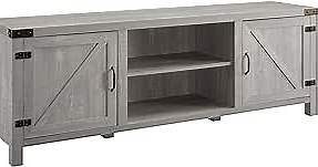 Walker Edison Georgetown Modern Farmhouse Double Barn Door TV Stand for TVs up to 80 Inches, 70 Inch, Stone Grey