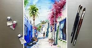 Watercolor Painting - Laguna Beach Street(PART 1) / Tutorial Step by Step.