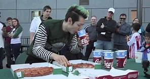 Takeru Kobayashi eats two pizzas in two minutes at PSU football game
