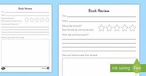 Book Review Template for K-2nd Grade