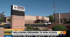 Perry High School students welcoming freshmen on first day of school