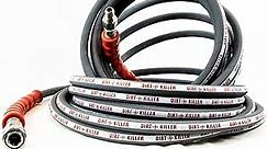 100 FT Grey Non Marking Pressure Washer Hose - Double Wire - 6000 PSI - Stainless Steel Quick Disconnects - Bend Restrictors