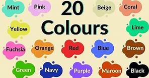 20 names of colours for kids to learn. Colours in English. English for Kids.