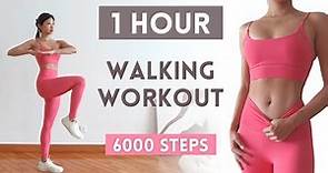 1 HOUR WALKING WORKOUT | 6000 Steps Full Body Fat Burn Cardio, NO Repeat, NO Jumping, At Home