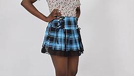 BZB Womens Lace Plaid Pleated Skirt