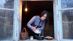 Winter camping in Abandoned cabin _ Old wood Stove & Oven cooking _ Solo ASMR
