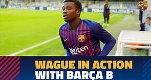The Senegalese defender Moussa Wague in action with Barça B