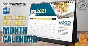 How to Design Printable Month Calendar in MS Word | One-Page Calendar