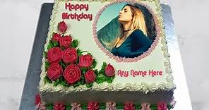 Happy Rose Birthday Cake With Name And Photo Frame Edit