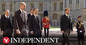 William and Harry walk behind Duke of Edinburgh's coffin