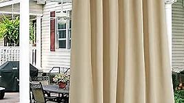 RYB HOME Outdoor Patio Curtains - Waterproof Windproof, Darkening Thermal Insulated Curtains Grommet for French Door Porch Pergola Cabana Sun Room Deck, 100 x 84 inch Long, 1 Pc, Beige