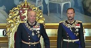 King Harald V of Norway delivers the throne speech at state opening of parliament 2022