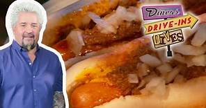 Guy Fieri Eats Hotdogs & "Crazy Meat Concoction" Sauce | Diners, Drive-Ins and Dives | Food Network