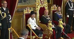 King Harald V of Norway arriving and departing the state opening of the parliament 2021