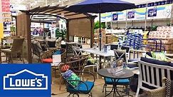 LOWE'S PATIO FURNITURE OUTDOOR SOFAS CHAIRS HOME DECOR SHOP WITH ME SHOPPING STORE WALK THROUGH