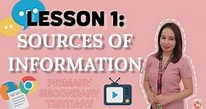 LESSON 1: SOURCES OF INFORMATION (PRIMARY, SECONDARY, TERTIARY)