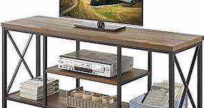 FOLUBAN TV Stand for TV up to 65 inch, Rustic Wood and Metal Entertainment Center with Storage Shelves, Modern Industrial Media TV Console Table for Living Room, Oak 55 inch