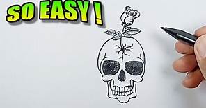 How to draw a skull with a rose | Easy Drawings