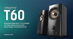 CREATIVE T60 - Altoparlanti desktop compatti Hi-Fi 2.0 con Clear Dialog, Surround by Sound Blaster