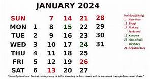 January Calendar 2024