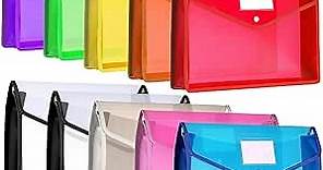 10 Pieces Plastic File Folders Envelope Expanding File Wallet Organizer Documents Folder with Snap Closure and Pocket, A4 Size Waterproof Transparent File Pouch for School (Horizontal, Multicolor)