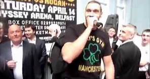 Tyson Fury singing Elvis 'In the Ghetto' at Martin Rogan weigh in in Belfast