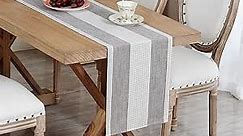 Farmhouse Rustic Striped Table Runner Weave Linen Fabric Rectangle Table Runners for Dining Party Banquet Holiday Brown13x72inch