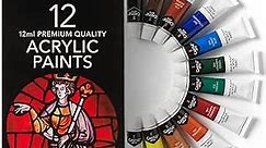 Castle Art Supplies 12 x 12ml Acrylic Paint Set | Value Beginner Set for Starters or Adult Artists | Quality Intense Colors | Smooth to Use on Range of Surfaces | In Neat Presentation Box