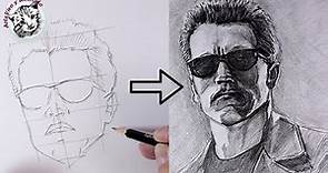Cómo Dibujar un Retrato con UN SOLO LAPIZ del Terminator Arnold Schwarzenegger PASO A PASO