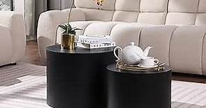 WILLIAMSPACE Nesting Coffee Table Set of 2, Black Round Wooden Modern Circle Table for Small Space Living Room Bedroom Accent End Side Table (Black-Round)
