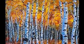 How to paint using Camel Heavy body acrylic colors / Birch Trees Forest painting / Satisfying video