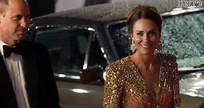 Kate Middleton Glitters in Gold While Walking James Bond No Time to Die Red Carpet with Prince William