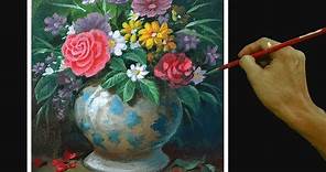 Acrylic Painting Tutorial Still Life with Flowers on Flower Vase Easy and Basic for Beginners