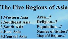 Five regions of Asia and their countries/