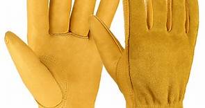OZERO Garden Gloves Flex Grip Tough Cowhide Leather Work Gloves for Men and Women