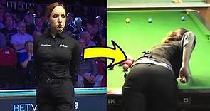 SNOOKER REFEREE SHOWS HER SKILLS ON SNOOKER TABLE